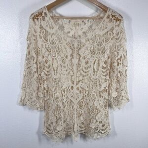 Crochet Lace open Knit Adiva Top 3/4 sleeve